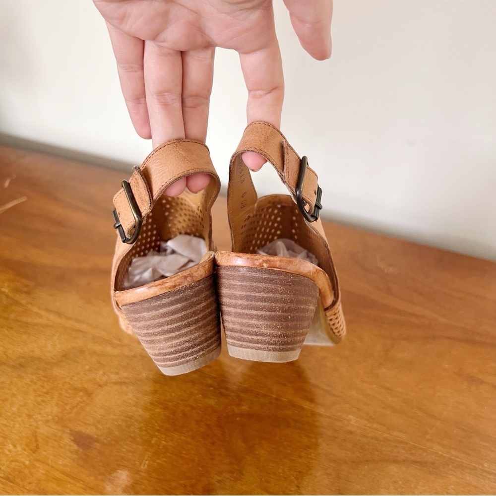 Paul Green • Lois slingback sandal heeled peep toe perforated cognac leather - Picture 6 of 9